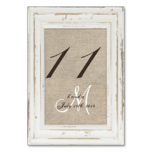 Wit Rustiek Lijst en Burlap Tafel Nummer Kaart