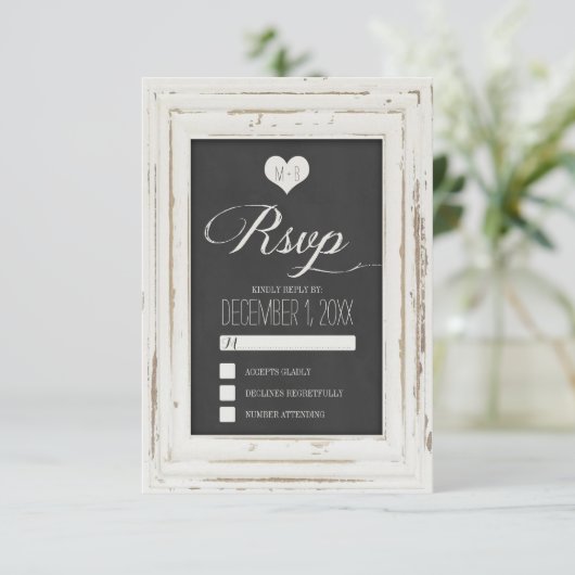 Wit Rustiek Lijst Krijt Bruiloft RSVP Kaart 2 (Staand voorkant)