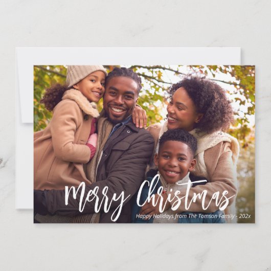 Wit rustiek script foto vakantie kaart (Voorkant)