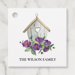 WIT RUSTISCH LAND VIOLET BIRD FLORAAL HUIS BEDANKJES LABELS