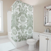 Wit & Sage Groen  Bloemen Ontwerp Douchegordijn (In situ)
