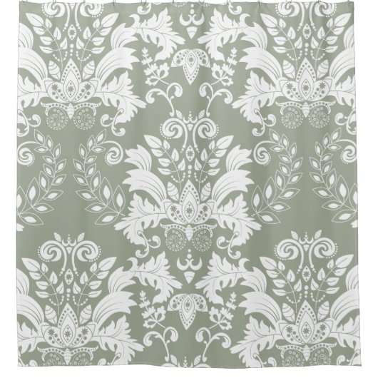 Wit & Sage Groen  Bloemen Ontwerp Douchegordijn (Voorkant)