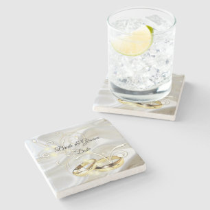 Wit satin en gouden design Weddenschap Stenen Onderzetter