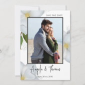 Wit Save the Date Foto QR Code Floral Magnolia (Voorkant)