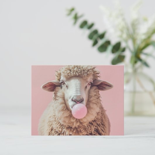 Wit Schaap Blazen Roze Bubble Gum Bubble Briefkaart (Staand voorkant)