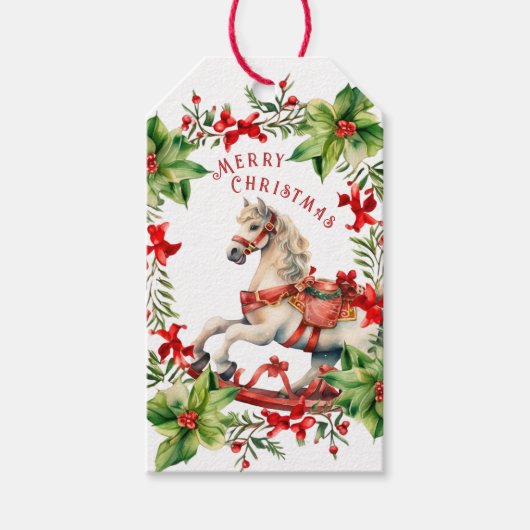 Wit schommelpaard cadeaulabel (Voorkant)