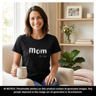 Wit Schrift Gestichte Moeder Cute Hartjes T-shirt