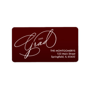 Wit Script Afstudeer Donker Maroon Retouradres Etiket