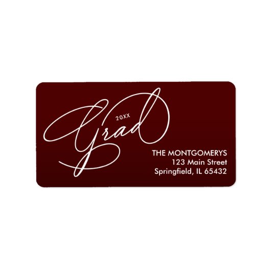 Wit Script Afstudeer Donker Maroon Retouradres Etiket (Voorkant)