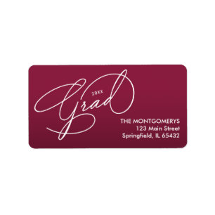 Wit Script Afstuderen Maroon Retouradres Etiket
