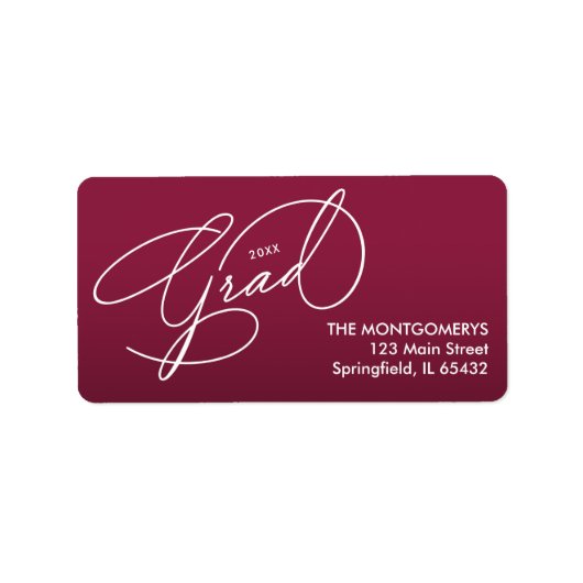 Wit Script Afstuderen Maroon Retouradres Etiket (Voorkant)