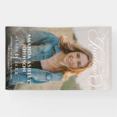 Wit Script Gefeliciteerd Foto Afstuderen Spandoek (Horizontaal)