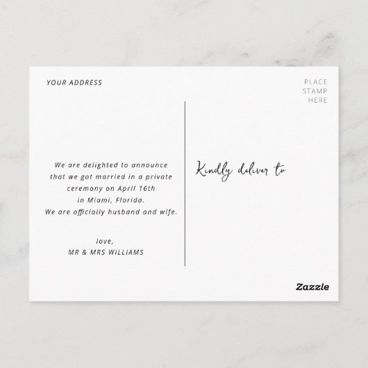 wit script gewoon trouwtrouwaankondiging briefkaart (Achterkant)