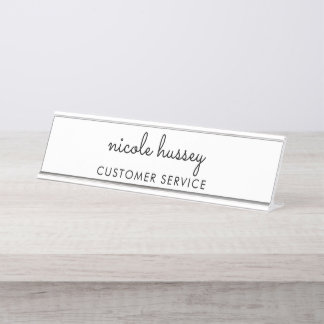 Wit script | Stijlvol Monogram Modern Minimalistis Bureau Naambordje