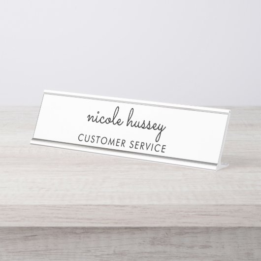 Wit script | Stijlvol Monogram Modern Minimalistis Bureau Naambordje (Voorkant)