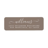 Wit Script Taupe Grijs Retouradreslabel Etiket (Voorkant)