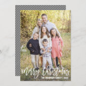 Wit Script Vrolijk Kerstmis Foto Kerst Kaarten (Voorkant / Achterkant)