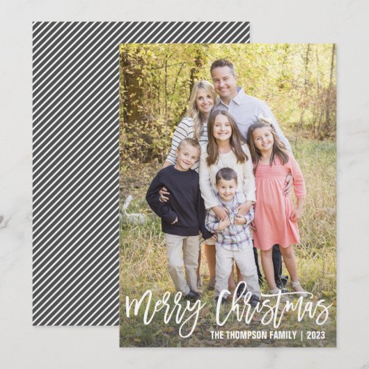 Wit Script Vrolijk Kerstmis Foto Kerst Kaarten (Voorkant / Achterkant)