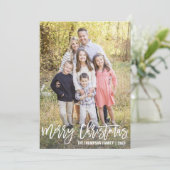 Wit Script Vrolijk Kerstmis Foto Kerst Kaarten (Staand voorkant)