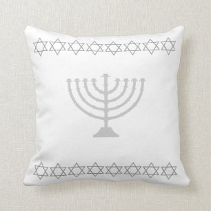 Wit & SILVER GRAY, MENORAH & STARS-kussen Kussen
