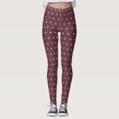 Wit sneeuwvlokpatroon Kerstmis Burgundy Leggings (Voorkant)
