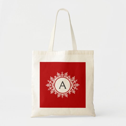 wit Snowflake Monogram op Festive Red Tote Bag (Voorkant)