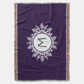 wit Snowflake Monogram op Paars Deken (Voorkant Verticaal)