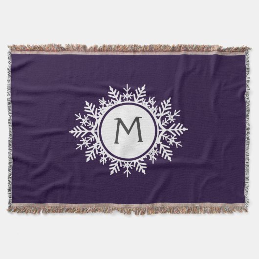 wit Snowflake Monogram op Paars Deken (Voorkant)