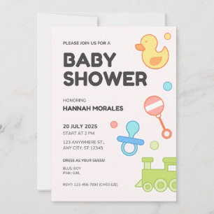 Wit Speels Illustratief Baby shower Uitnodiging
