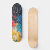 Wit spinnenweb op multi-kleur verfspatten skateboard (Voorkant)