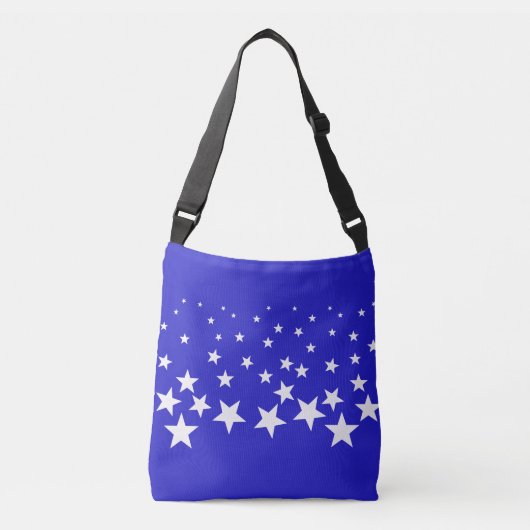 Wit sterpatroon op blauwe achtergrond crossbody tas (Voorkant)