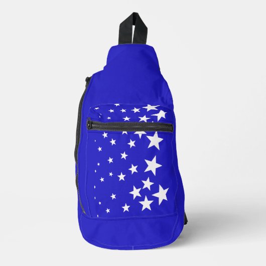 Wit sterpatroon op blauwe achtergrond sling bag (Voorkant)
