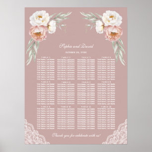 Wit Stoffig Roos Bloemen Bruiloft Zitkaarten Poster