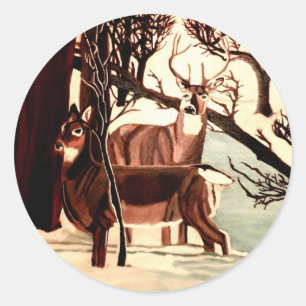WIT TAIL DEER IN WINTERstickers Ronde Sticker