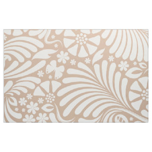 Wit & Tan Bloemen Barok Patroon Stof