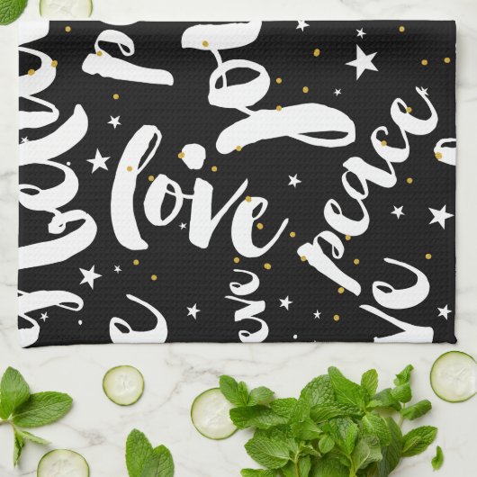 Wit tekstontwerp op zwarte achtergrond theedoek (Gevouwen)