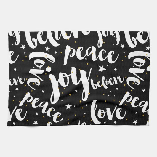 Wit tekstontwerp op zwarte achtergrond theedoek (Horizontaal)