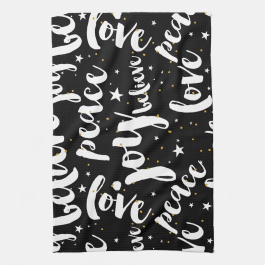 Wit tekstontwerp op zwarte achtergrond theedoek (Verticaal)