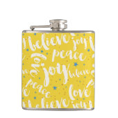 Wit tekstontwerp over gele achtergrond heupfles (Voorkant)