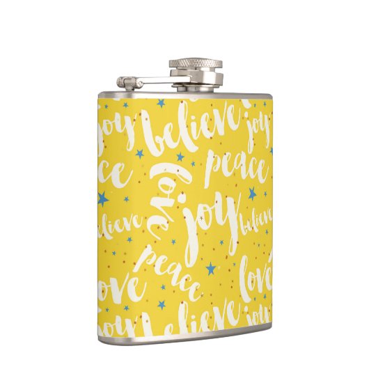 Wit tekstontwerp over gele achtergrond heupfles (Rechts)