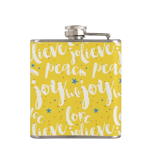 Wit tekstontwerp over gele achtergrond heupfles (Achterkant)