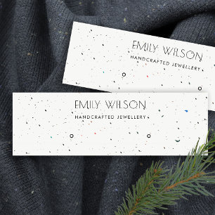 WIT TERRAZZO TEXTURE STUD EARRING LOGO MINI VISITEKAARTJE
