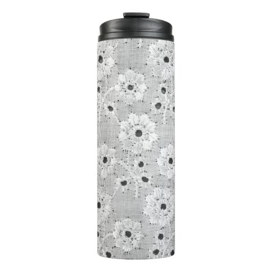 Wit textiel met fijne kant en elegantie naadloos thermosbeker (Voorkant)