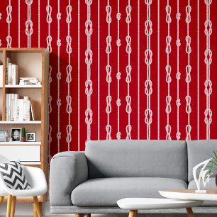 Wit touw en matroos knopen patroon op rood behang