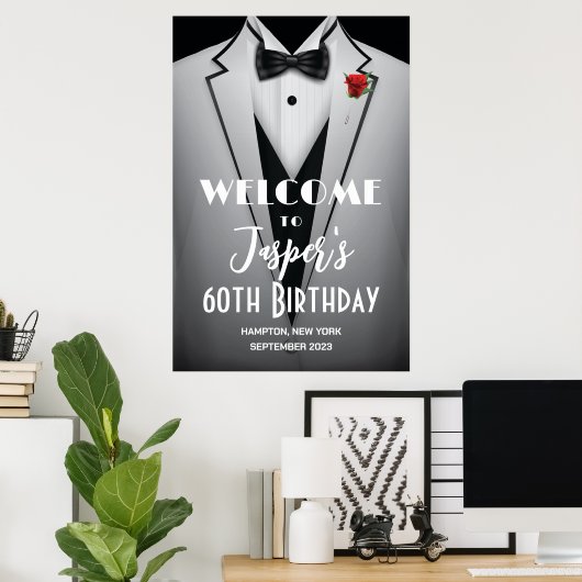 Wit Tuxedo Zwart Stropdas Event Poster Sign (Thuiskantoor)