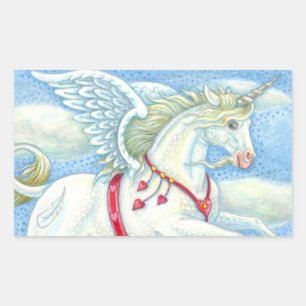 WIT UNICORN, FANTASY PEGASUS RECHTHOEKIGE STICKER