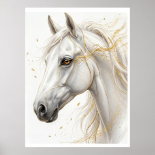 Wit Verguld Paard – Luxueuze Paardkunst   Poster