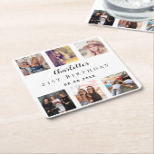 Wit verjaardagsfeest foto collage vierkante kartonnen onderzetter (Schuin)