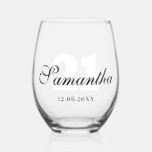 Wit verjaardagsnummer | Zwarte naam Datum Wijnglas Zonder Voet (Voorkant)