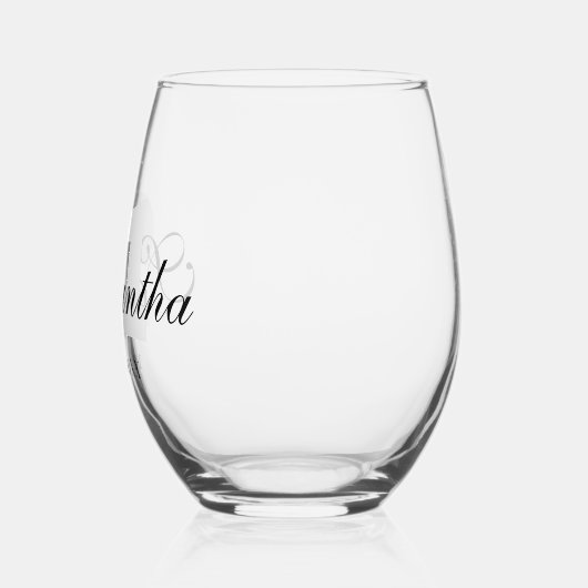 Wit verjaardagsnummer | Zwarte naam Datum Wijnglas Zonder Voet (Links)